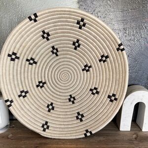 Handwoven Cream and Black Decorative Basket 16” diameter